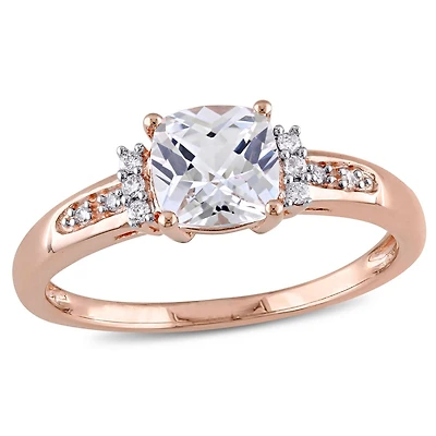 Bague Miabella avec saphir blanc 1-1/4 CT PBT et accents de diamants en or rosé 10K