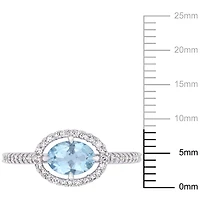 Bague auréole Tangelo avec aigue-marine 5/8 CT PBT et diamants 1/4 CT poids total en or blanc 10K