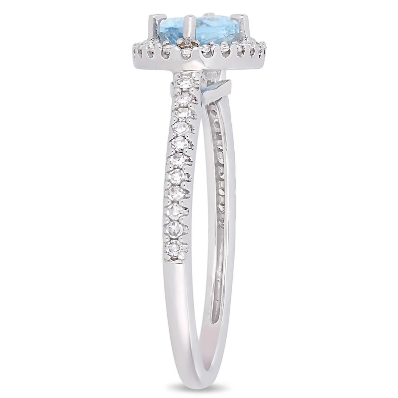 Bague auréole Tangelo avec aigue-marine 5/8 CT PBT et diamants 1/4 CT poids total en or blanc 10K