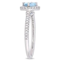 Bague auréole Tangelo avec aigue-marine 5/8 CT PBT et diamants 1/4 CT poids total en or blanc 10K