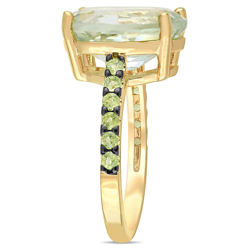 Bague cocktail Tangelo avec améthyste vert et péridots 8 CT PBT en argent sterling plaqué de rhodium jaune