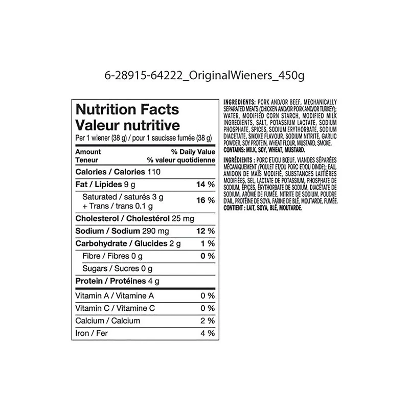 Saucisses fumées originales Great Value 12 saucisses fumées, 450 g