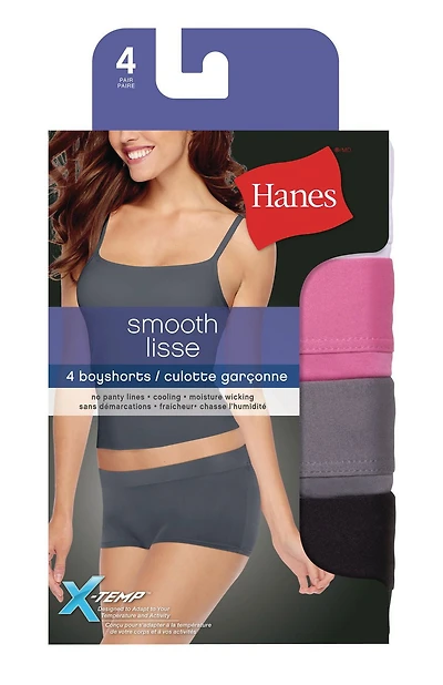 Emballage de 4 culottes garçonnes en microfibre Hanes pour femmes Tailles P à TTG