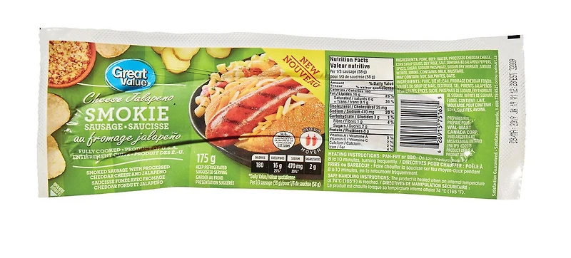 Great Value Cheese Jalapeno Smokie Sausage, 175 g