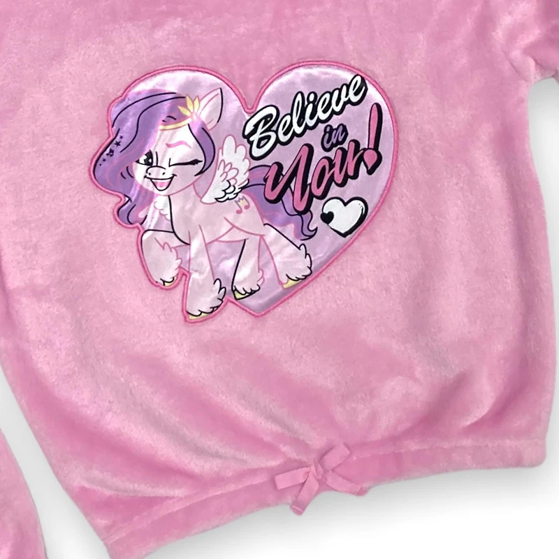 Chandail à capuchon écourté en peluche à manche longue pour fille