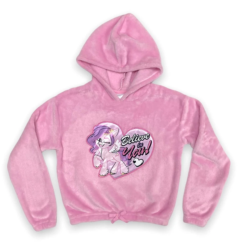 Girls cropped plush hoodie with long sleeves