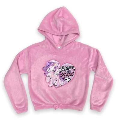Girls cropped plush hoodie with long sleeves