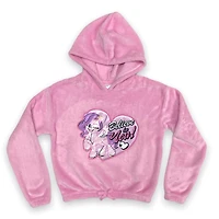 Girls cropped plush hoodie with long sleeves