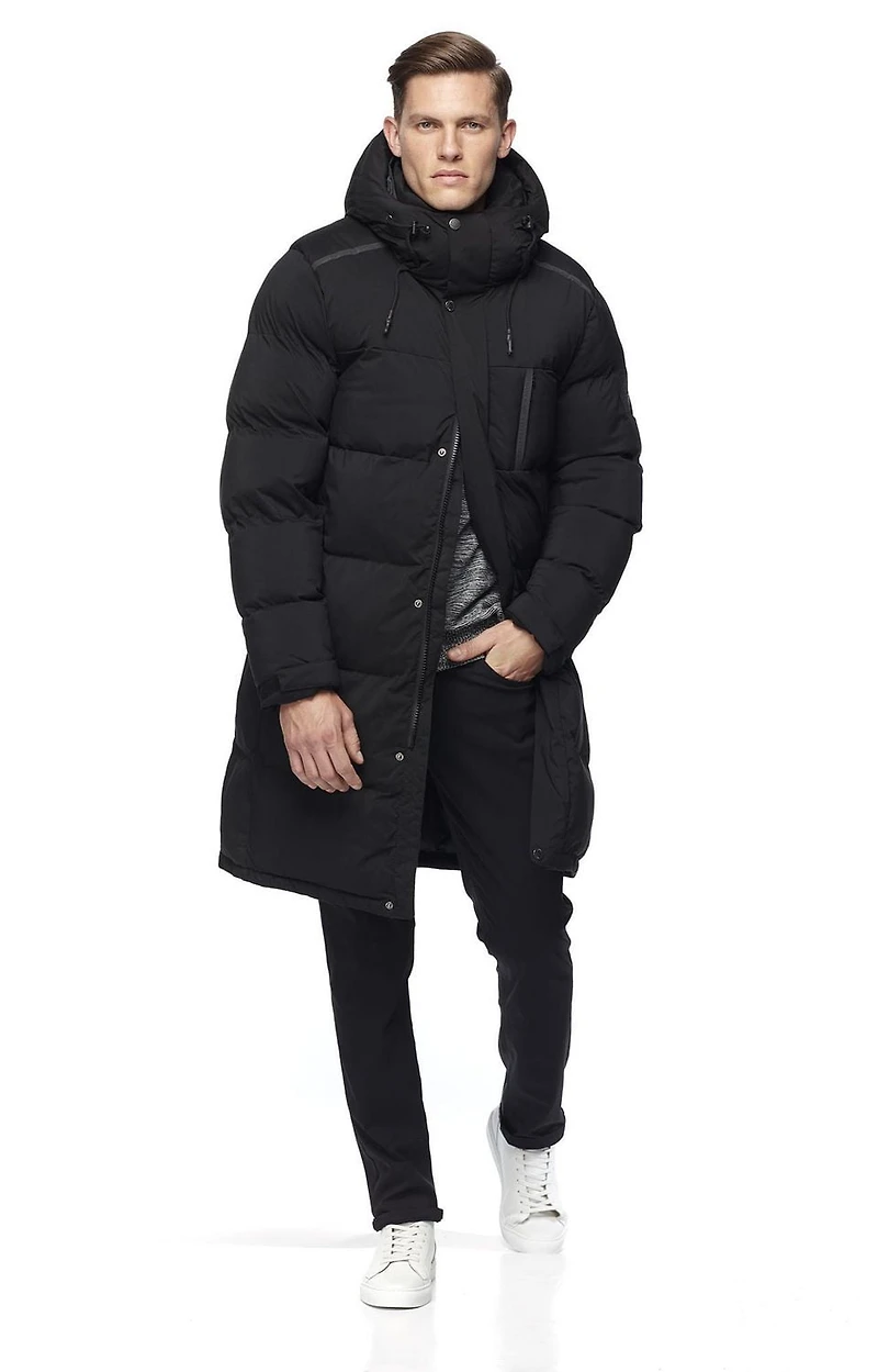 Dark Black Men's Long Urban Puffer Parka