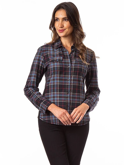 LOVE Ellen DeGeneres Chemise boutonnée extensible tartan pour femmes