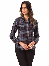 LOVE Ellen DeGeneres Chemise boutonnée extensible tartan pour femmes