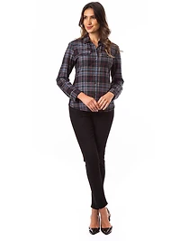 LOVE Ellen DeGeneres Chemise boutonnée extensible tartan pour femmes