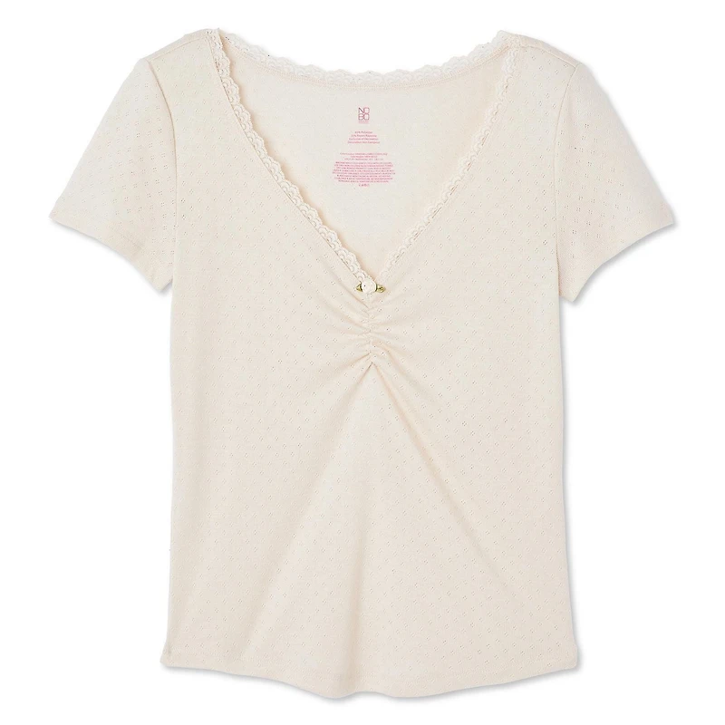 No Boundaries Women's Baby V-Neckline Tee