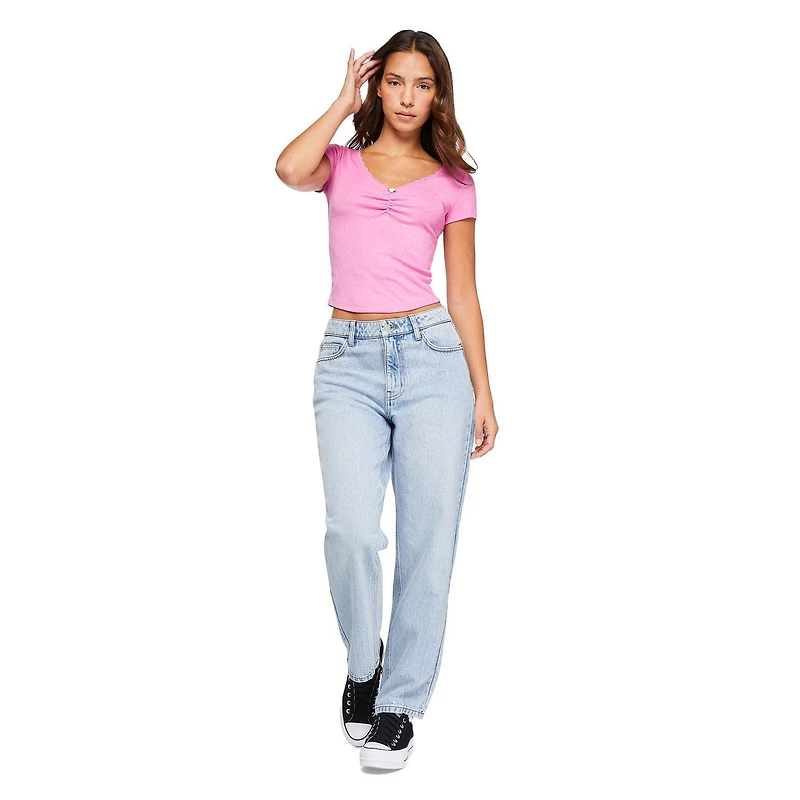 No Boundaries Women's Baby V-Neckline Tee