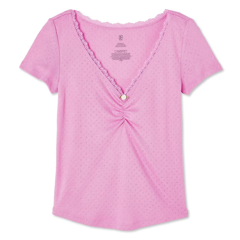 No Boundaries Women's Baby V-Neckline Tee