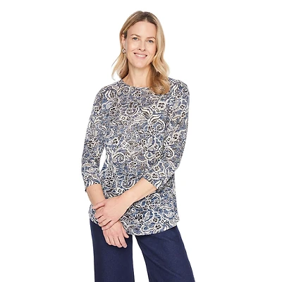 Iyla Women's 3/4 Sleeve Burnout Tee, Sizes S-XXL
