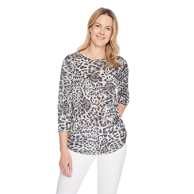 T-shirt à manches 3/4 motif usé Iyla pour femmes Tailles P-TTG