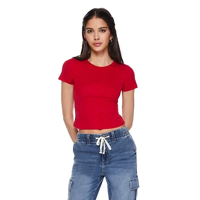 No Boundaries Women's Short Sleeve Baby Tee