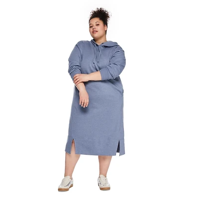 George Women's Plus Hooded Fleece Midi Dress, Sizes 1X-4X