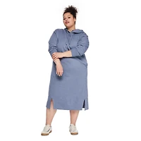 George Women's Plus Hooded Fleece Midi Dress, Sizes 1X-4X