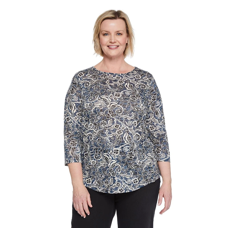 Iyla Women's Plus 3/4 Sleeve Burnout Tee, Sizes 1X-4X