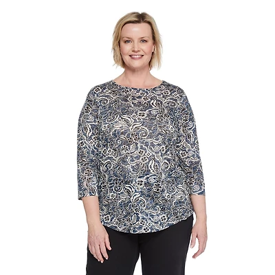 Iyla Women's Plus 3/4 Sleeve Burnout Tee, Sizes 1X-4X