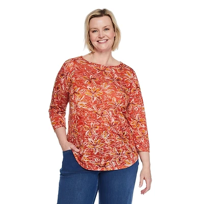 Iyla Women's Plus 3/4 Sleeve Burnout Tee