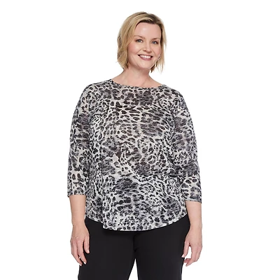 T-shirt à manches 3/4 motif usé Iyla Plus pour femmes Tailles 1X-4X