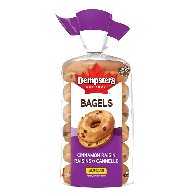 Dempster’s® Cinnamon Raisin Bagels, Pack of 6; 450 g