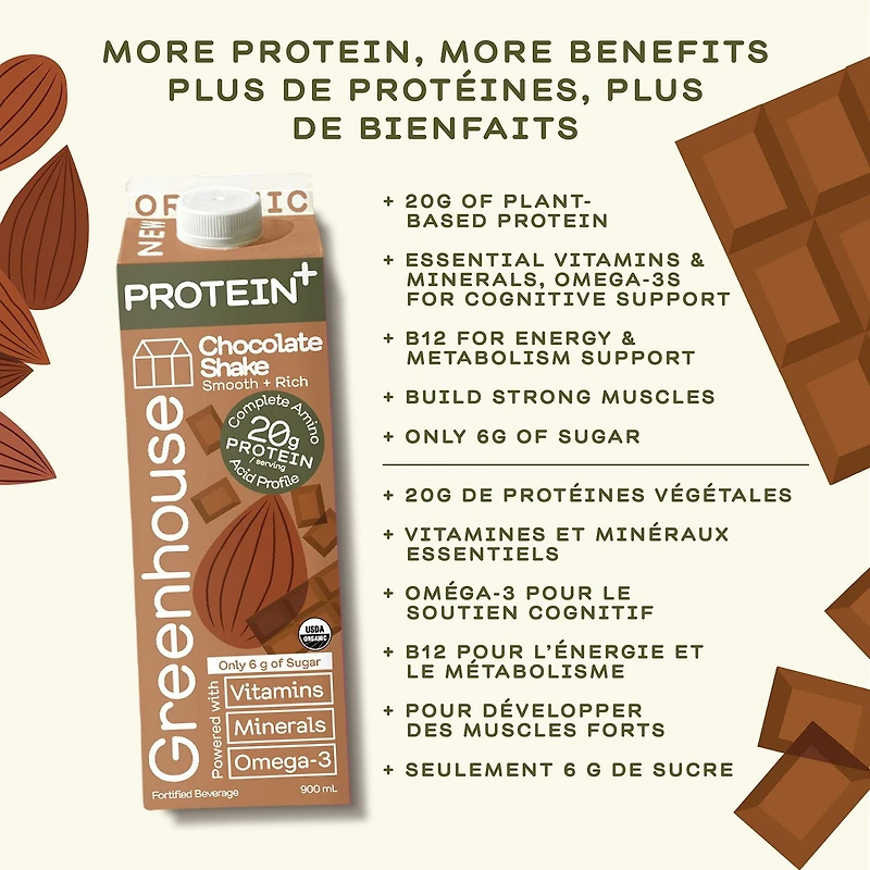 Greenhouse Organic Protein+ Chocolate Shake, 900 mL