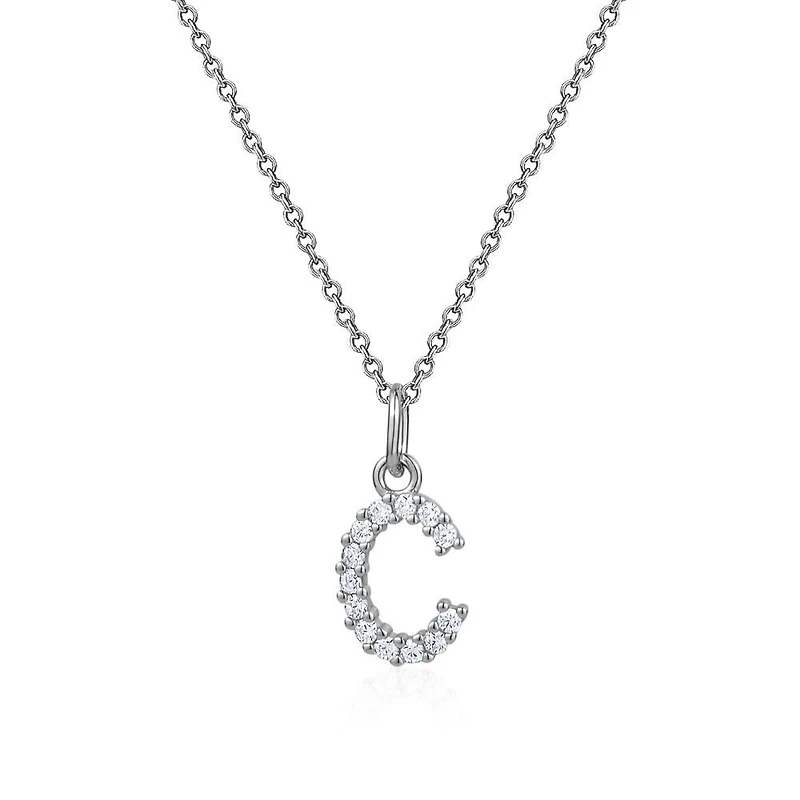 Luxury Designs Sterling Silver Cubic Zirconia C Necklace