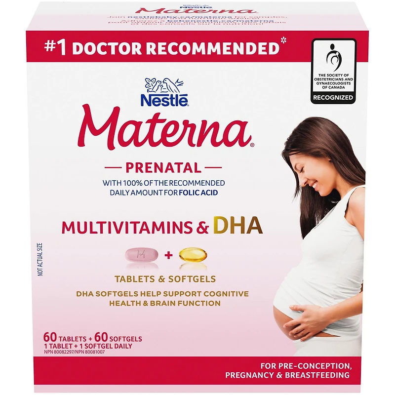 Nestlé MATERNA® + DHA Prenatal Supplement Combo-Pack, 60 tablets + 60 softgels