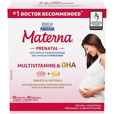 Nestlé MATERNA® + DHA Prenatal Supplement Combo-Pack, 60 tablets + 60 softgels