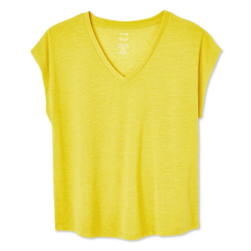 T-shirt à manches chauve-souris avec encolure en V George pour femmes Tailles TP–TTG