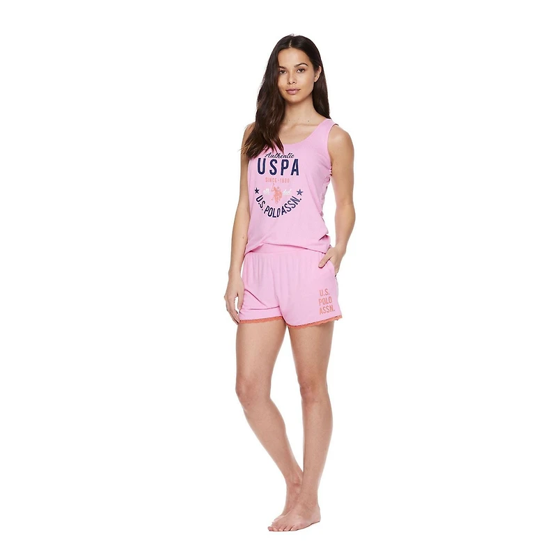 Ensemble de Pyjamas sans Manches et à Shorts en Tricot Côtelé U.S. Polo Assn. Pour Femmes