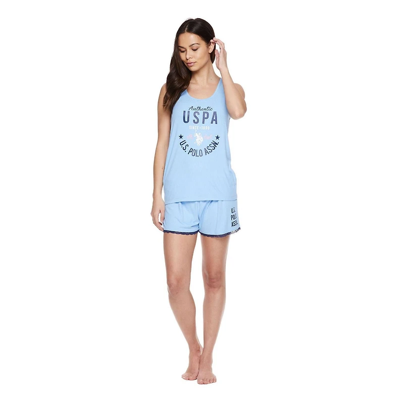 Ensemble de Pyjamas sans Manches et à Shorts en Tricot Côtelé U.S. Polo Assn. Pour Femmes