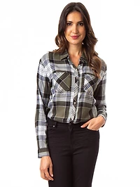 Jordache Women's Pleat Back Plaid Shirt