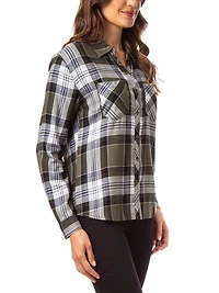 Jordache Women's Pleat Back Plaid Shirt