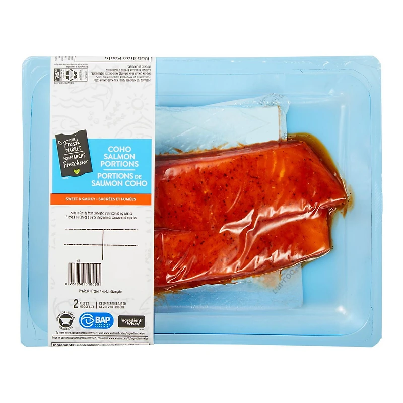 Portions de saumon coho sucrées et fumées Mon marché fraîcheur, 2 morceaux, 0.26 - 0.31 KG
