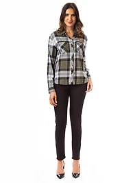Jordache Women's Pleat Back Plaid Shirt
