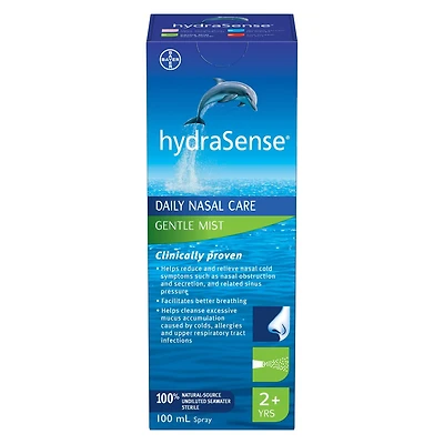 hydraSense Gentle Mist Nasal Spray, Daily Nasal Care, 100% Natural Source Seawater, Preservative-Free