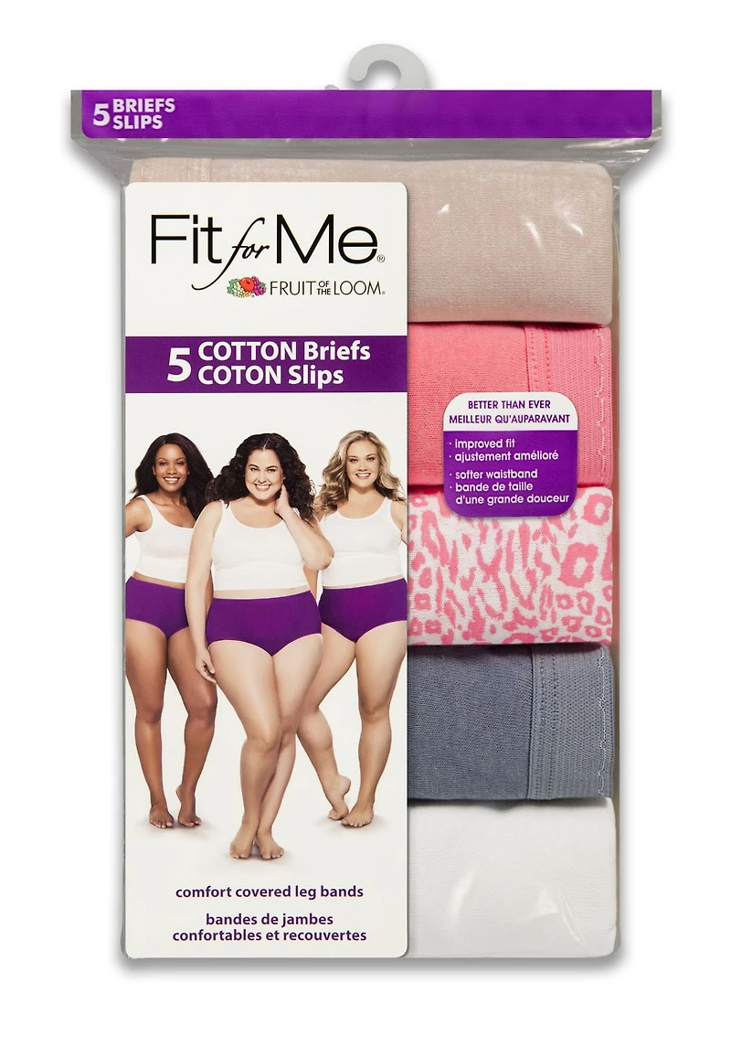 Fruit of the Loom Women's Cotton Brief, 5-Pack, Sizes: 9-13