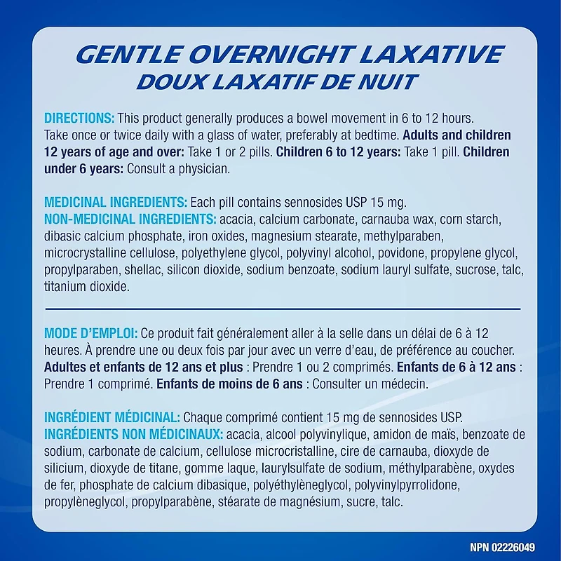 Ex-Lax Gentle Overnight Laxatives for Constipation Relief, 30 Pills