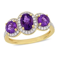 Tangelo 1-5/8 Carat T.G.W. Amethyst and 1/3 Carat T.W. Diamond Yellow Plated Sterling Silver Three-Stone Halo Ring