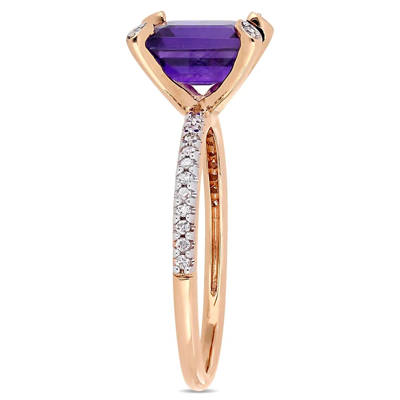 Bague de fiançailles Tangelo avec améthyste 1-1/2 CT PBT et diamants 1/10 CT poids total en or rosé 10K