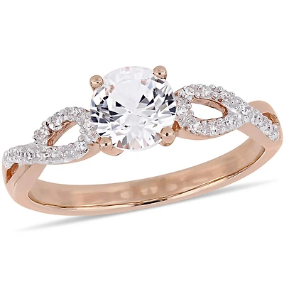 Miabella 1 Carat T.G.W. Created White Sapphire and 1/10 Carat T.W Diamond 10 K Rose Gold Infinity Engagement Ring