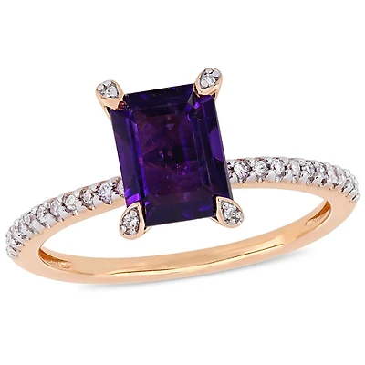 Bague de fiançailles Tangelo avec améthyste 1-1/2 CT PBT et diamants 1/10 CT poids total en or rosé 10K