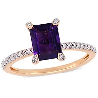 Bague de fiançailles Tangelo avec améthyste 1-1/2 CT PBT et diamants 1/10 CT poids total en or rosé 10K