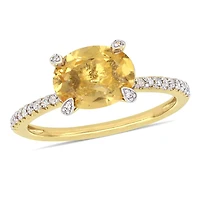 Bague de fiançailles Tangelo avec citrine 1-5/8 CT PBT et diamants 1/10 CT poids total en or jaune 10K