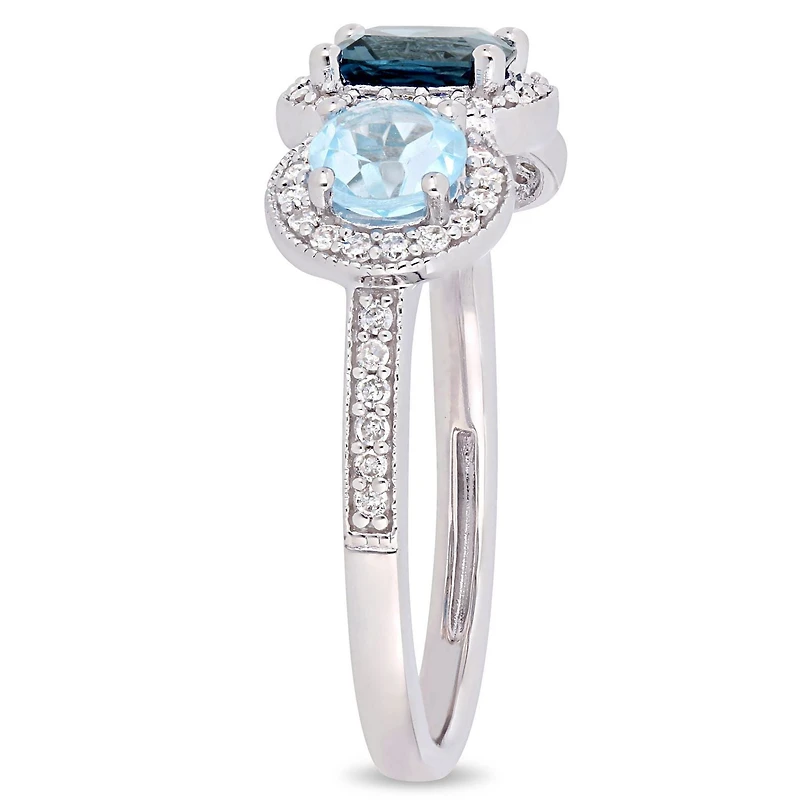 Bague à 3 pierres Tangelo avec topazes bleues 2-1/6 CT PBT et diamants 1/3 CT poids total en argent sterling
